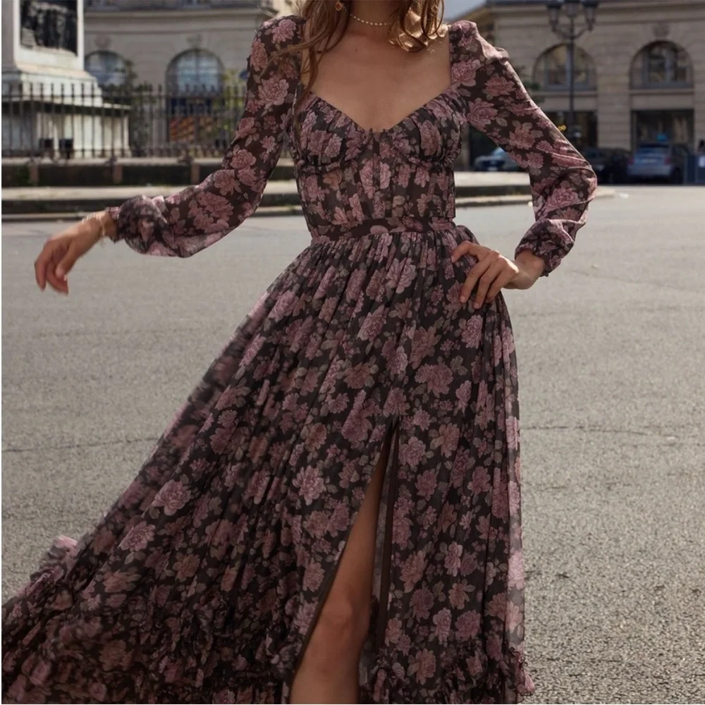 V Chapman Carmella  Long Sleeve floral Maxi Dress in Dusty Rose - Picture 2 of 9